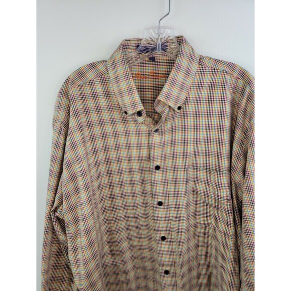 Alan Flusser Plaid Sleeve Button DownStriped Shirt Men's Large - Picture 5 of 11